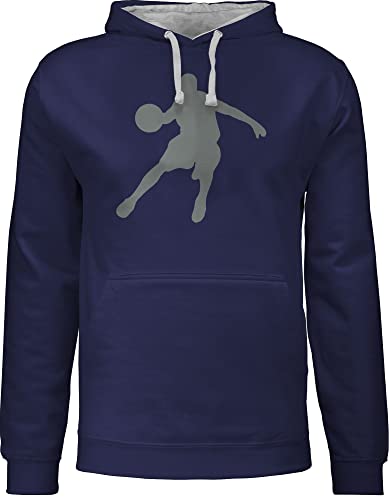 Pullover Herren Frauen Hoodie Kontrast zweifarbig - Basketball Trikot Ersatz Training - Basketballspieler - S - Navy Blau/Grau meliert - hoodies pulis fun-sweatshirts hoddies hoddies/pullies von Shirtracer