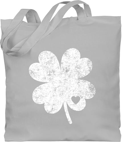 Baumwolltasche - Anlass Mode Kinder Event Kids - Vierblättriges Kleeblatt Glücksbringer Shamrock - Unisize - Hellgrau - sankt kleeblätter stofftasche st patricks day jutebeutel patrick mit von Shirtracer