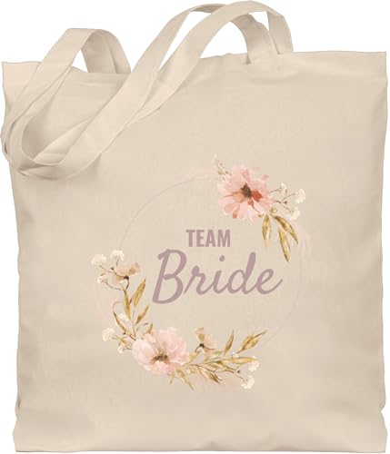 Baumwolltasche - JGA Junggesellenabschied Frauen - Junggesellinnenabschied Team Bride Boho Blumenkranz Motiv I - Unisize - Naturweiß - beutel braut crew tasche bachelorette party blumen stoffbeutel von Shirtracer
