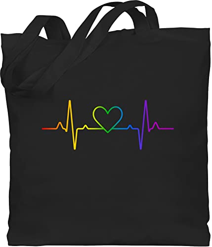 Baumwolltasche - LGBTQ Kleidung Flag - Herzschlag Regenbogen Pride - Unisize - Schwarz - lgbt herz stoffbeutel csd lgbtq+regenbogen stofftasche lesbian beutel lqbtq jutebeutel gay tragetasche von Shirtracer