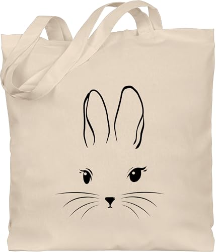 Baumwolltasche - Ostergeschenk Ostern - Hasen Kopf Simple mit Wimpern schwarz - Unisize - Naturweiß - ostergeschenke eltern osterhasentasche oster hase erwachsene tasche hasenmotiv osterngeschenke von Shirtracer