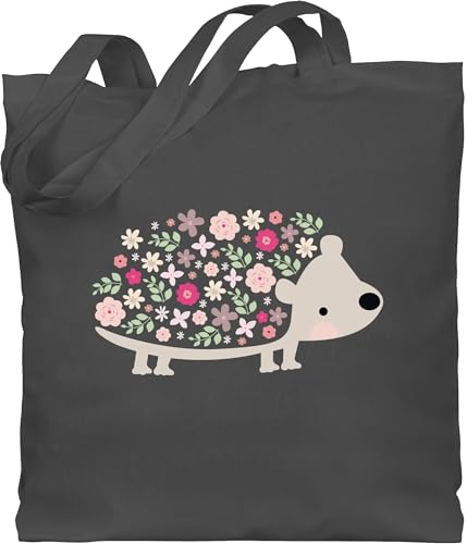 Baumwolltasche - Ostergeschenk Ostern - Süßer Igel Frühlingstiere mit Blumen - Unisize - Dunkelgrau - ostergeschenke osterhasentasche oster kita erwachsene geschenke frauen osterngeschenke von Shirtracer