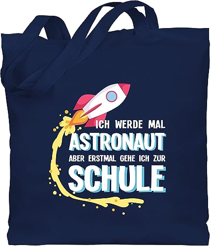 Baumwolltasche - Schulanfang & Einschulung Geschenk Turnbeutel - Ich werde mal Astronaut aber erstmal gehe ich zur Schule Rakete - Unisize - Navy Blau - schultasche jungen dino schulanfänger von Shirtracer