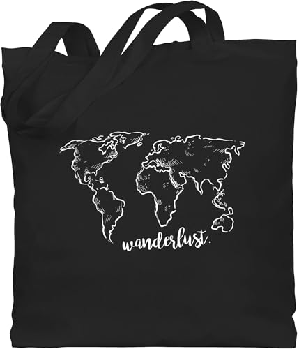 Baumwolltasche - Sportbeutel bedruckt Geschenk - Wanderlust - Unisize - Schwarz - stofftasche reisen weihnachten welt stoffbeutel jutebeutel reise travel beutel landkarte beuteltasche weltreise jute von Shirtracer