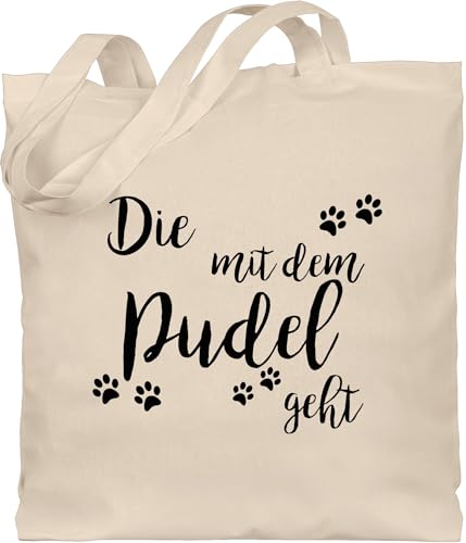 Baumwolltasche - Sprüche Statement - Die mit dem Pudel geht - Unisize - Naturweiß - jute beuteltasche leinentasche groß jutetaschen tasche beutel baumwollbeutel einkaufsbeutel stofftaschen von Shirtracer