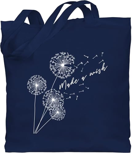 Baumwolltasche - Sprüche Statement - Pusteblume Make a wish Weiß - Unisize - Navy Blau - tasche damen mit spruch statements dandelion beutel wish, sprüchen￼ pusteblumen stoffbeutel aufschrift von Shirtracer