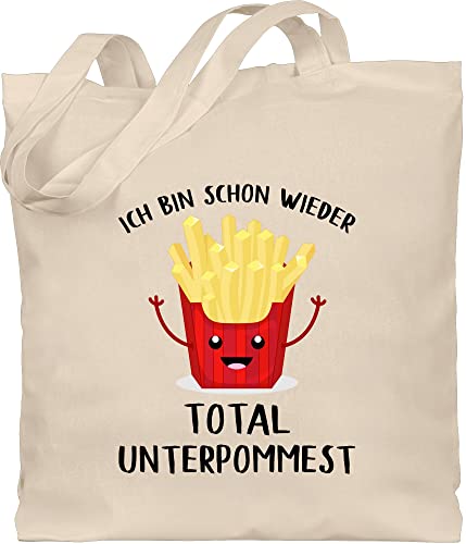 Baumwolltasche - Sprüche Statement mit Spruch - Ich bin schon wieder total unterpommest schwarz - Unisize - Naturweiß - stoffbeutel lustige beutel+mit+sprüchen+lustig sprueche beutel jutetasche von Shirtracer