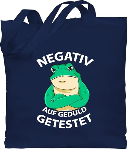 Baumwolltasche - Sprüche Statement mit Spruch - Negativ auf Geduld getestet - Frosch - Unisize - Navy Blau - beutel+mit+sprüchen+lustig sprueche negative beutel jutetasche sprüchen stoffbeutel von Shirtracer