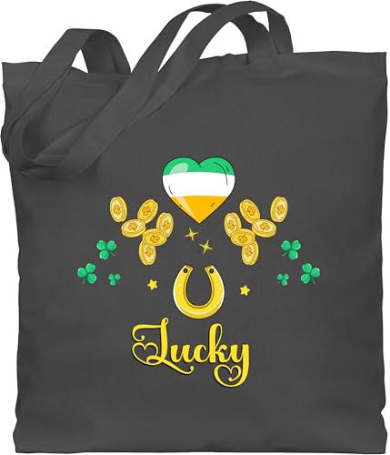 Baumwolltasche - St. Patricks Day - Irland Herz Lucky Irisches Glückssymbol Kleeblatt - Unisize - Dunkelgrau - sankt patrick paddys st patrick's st.patricks irische ireland irish st.patrick von Shirtracer