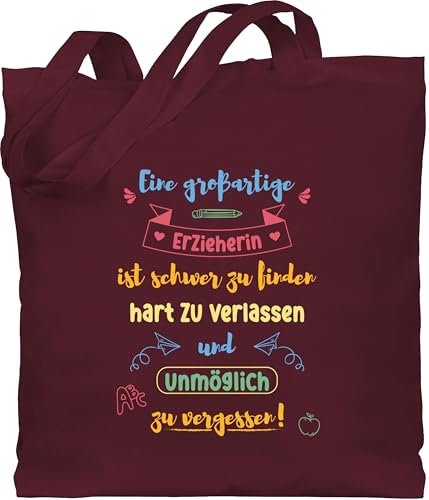 Baumwolltasche - Taschen - Eine großartige Erzieherin ist schwer zu finden | Geschenk Erzieherin Abschied Erzieherin Kindergarten | Abschiedsgeschenk Erzieherin KITA - Unisize - Bordeauxrot von Shirtracer