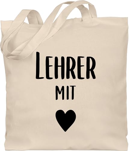 Baumwolltasche - Taschen - Lehrer mit Herz - Unisize - Naturweiß - geschenk lehrer-tasche teacher bester jutetasche geschenke lehrerin referendariat grundschule stoffbeutel lehrerinnen tasche von Shirtracer
