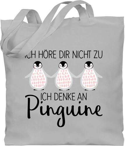 Baumwolltasche - Tiere Meerschweinchen Hase & Co. - Ich denke an Pinguine - Unisize - Hellgrau - taschenpinguin tiermotiv pinguin beutel stofftasche mit tieren tiermotive penguin stoffbeutel von Shirtracer
