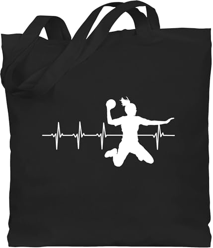 Baumwolltasche - WM 2023 Trikot Ersatz - Handball Herzschlag für Damen - Unisize - Schwarz - handballer handballerin beuteltasche hanball bag halbball stofftasche handball. stoffbeutel handball, von Shirtracer