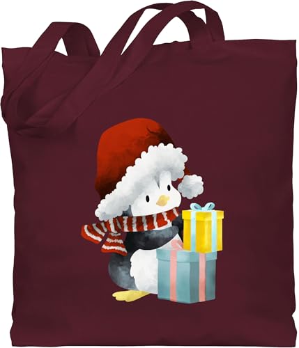 Baumwolltasche - Geschenke Christmas Bekleidung - Pinguin Weihnachten - Unisize - Bordeauxrot - xmas stoffbeutel weihnachtsmotiven baumwoll tragetasche weihnachtsmotive bag weihnachtsartikel tote von Shirtracer