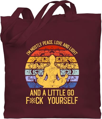 Baumwolltasche - Yoga und Wellness Geschenk - I'm mostly Peace, Love & Light and a little go f yourself - Unisize - Bordeauxrot - meditation peace jutebeutel spirituelle hippi stofftasche joga bild von Shirtracer