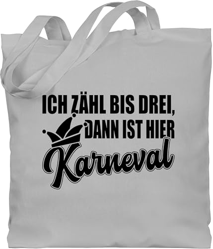 Baumwolltasche - & Fasching - Taschen - Ich zähl bis drei dann ist hier Karneval I Spruch Karneval - Unisize - Hellgrau - wurfmaterial tasche kamellebeutel faschings jutebeutel für wurfbeutel von Shirtracer