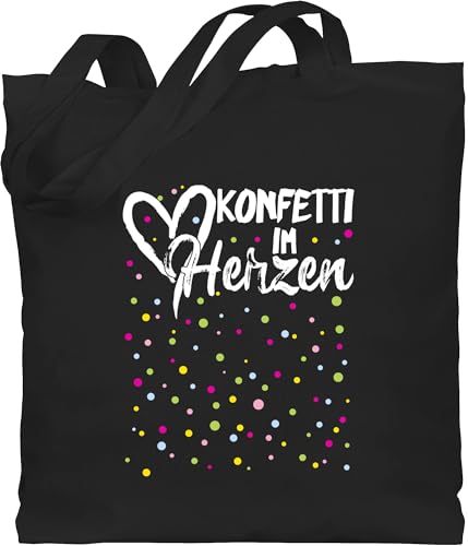 Baumwolltasche - & Fasching - Taschen - Konfetti im Herzen Karneval I - Unisize - Schwarz - beutel für wurfmaterial kamellebeutel faschings herz stofftasche tasche wurfbeutel karnevals confetti von Shirtracer