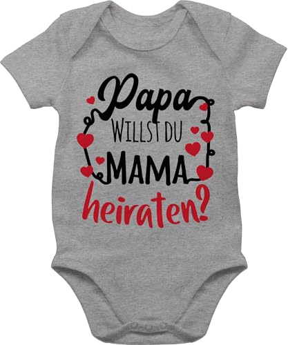 Body Junge Mädchen - Hochzeit - Papa willst du Mama heiraten - Wollen wir Papa heiraten Heiratsantrag Willst Du meine Mama heiraten Neugeborenen Antrag Papi Baby - 3/6 Monate - Grau meliert von Shirtracer