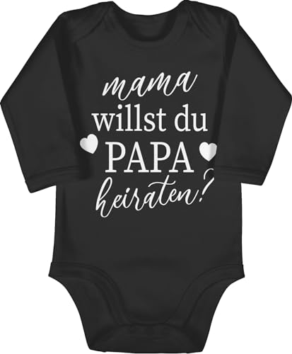 Body langarm Mädchen Junge - Hochzeit - Mama willst du Papa heiraten - Wollen wir Papa heiraten Baby Daddy heiraten Willst du meinen Papa heiraten Heiratsantrag - 12/18 Monate - Schwarz - babybody von Shirtracer
