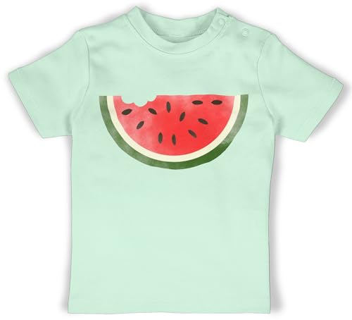 Baby T-Shirt Mädchen Jungen - Bunt gemischt - Wassermelone Wasserfarbe - 12/18 Monate - Mintgrün - Watermelon t Shirt melonen Tshirt wassermelonen für Melone von Shirtracer