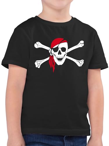 Kinder T-Shirt Jungen - Bunt gemischt - Totenkopf Pirat Kopftuch - 140 (9/11 Jahre) - Schwarz - piratenshirt-Kinder Skelett Shirt Kids piratenshirt piratenkopftuch Kind Tshirt Piraten totenköpfe von Shirtracer