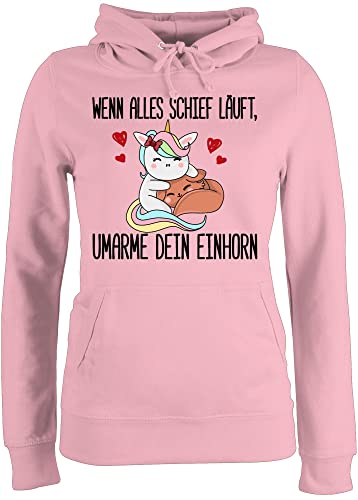 Pullover Damen Hoodie Frauen - Geschenk Unicorn - Wenn Alles schief läuft, umarme Dein Einhorn - XL - Hellrosa - einhornpullis sprüche einhörner damenpullis Geschenke mit Pulli Unicorns hoddis von Shirtracer