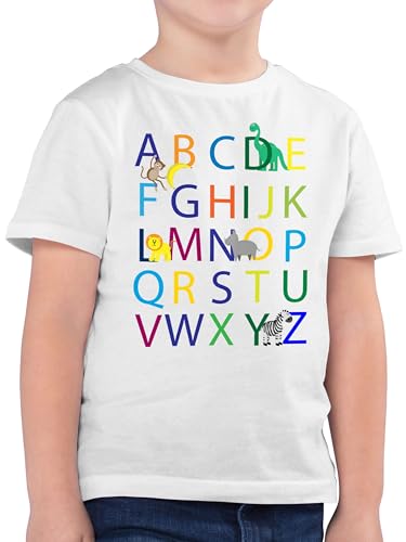 Kinder T-Shirt Jungen - Junge - ABC Einschulung - 128 (7/8 Jahre) - Weiß - t- Shirt Geschenke für vorschulkinder Tshirt schulbeginn t Schulanfang Outfit einschul Shirts vorschulkind-Shirt von Shirtracer