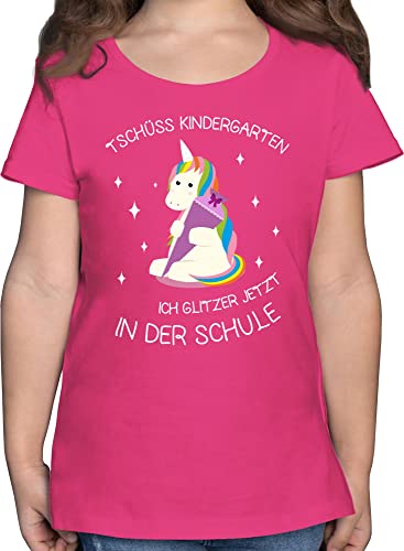 T-Shirt Mädchen - Einschulung - Tschüss Kindergarten Einhorn - 152 (12/13 Jahre) - Fuchsia - Abschied Kita Kinder t Shirt Schulanfang Tshirt einschulungsshirts schul letzter kindergartentag von Shirtracer