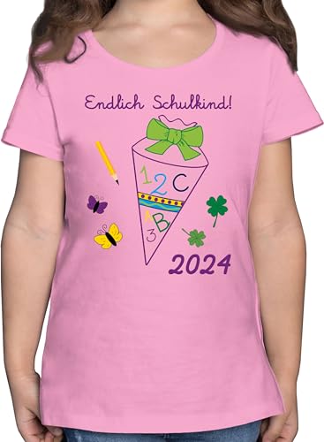 T-Shirt - Einschulung - Endlich Schulkind 2024 Mädchen - 128 (7/8 Jahre) - Rosa - Tshirt 1.klasse einschulungsshirts Schulanfang ich Shirt Geschenk für die schultüte einschulungsshirt 1 klasse von Shirtracer