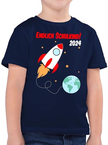 Kinder T-Shirt Jungen - Einschulung Junge - Endlich Schulkind Rakete 2024-128 (7/8 Jahre) - Dunkelblau - schuleintritt t Shirt Kind schuleinführung Tshirt schultshirt Einschulung. tischert von Shirtracer