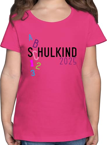 T-Shirt Mädchen - Einschulung - Schulkind 2025 ABC rosa - 128 (7/8 Jahre) - Fuchsia - erste klasse Tshirt Schulanfang Shirt schulanfänger Schule ich komme t Shirts 1. einschulungsshìrts von Shirtracer