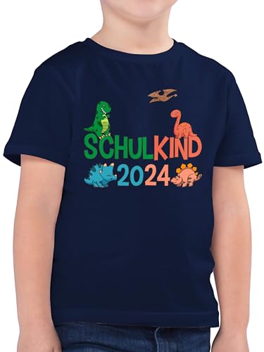 Kinder T-Shirt Jungen - Einschulung Junge - Schulkind 2024 Dinos - 128 (7/8 Jahre) - Dunkelblau - einschulungs Tshirt sprüche für t-Shirts Schulanfang schuleintritt t Shirt Kind von Shirtracer