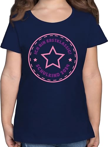 T-Shirt Mädchen - Einschulung - Schulkind 2024 Ich Bin erstklassig Stern rosa - 128 (7/8 Jahre) - Dunkelblau - Tshirt schulbeginn Shirt für Schulanfang 1 klasse 1. t Shirts Schultag von Shirtracer