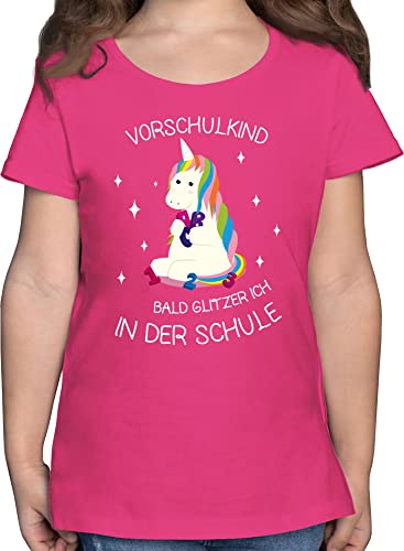 T-Shirt Mädchen - Einschulung - Vorschul-Kind Einhorn - 128 (7/8 Jahre) - Fuchsia - Schulanfang Shirt 1 Schultag vorschul Tshirt Kinder Geschenk einschulungsshìrts Schulkind Vorschule Kindershirt von Shirtracer