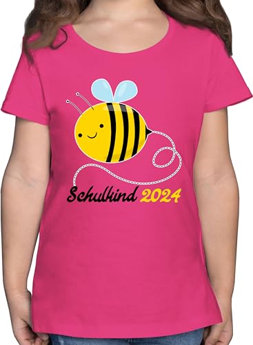 T-Shirt Mädchen - Einschulung - Biene Schulkind 2024-128 (7/8 Jahre) - Fuchsia - 1 klasse Shirt Kinder 1.Schultag Tshirt schul Tshirts einschulungsshirt Schule Shirts einschulungsoutfit von Shirtracer