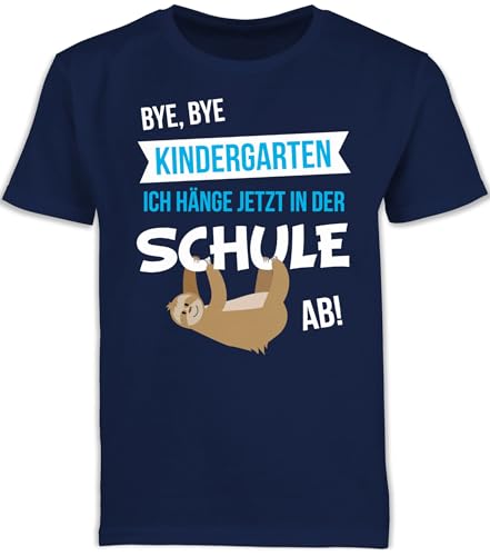 Kinder T-Shirt Jungen Schulanfang - Einschulung Junge - Bye, Bye Kindergarten - 116 (5/6 Jahre) - Navy Blau - Tshirt Shirt Schulkind schulanfänger kiga Schule t-Shirts ab in die Outfit 1.Schultag von Shirtracer