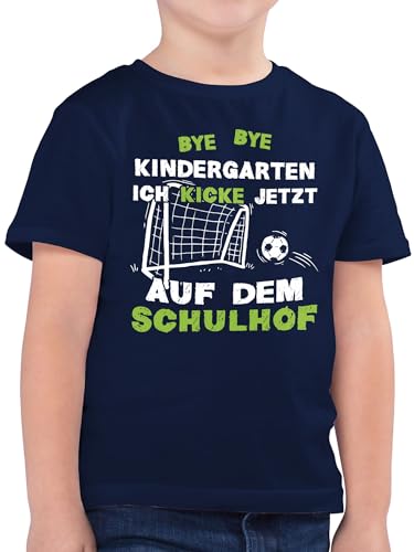 Kinder T-Shirt Jungen - Einschulung Junge - Bye Bye Kindergarten - Kicke Schulhof - 140 (9/11 Jahre) - Dunkelblau - erste schuljahr Kita abgaenger kindershirts Tshirt 1. Schultag Shirt schulstarter von Shirtracer