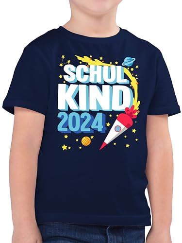 Kinder T-Shirt Jungen - Einschulung Junge - Schulkind 2024 - Rakete - 128 (7/8 Jahre) - Dunkelblau - erster Schultag Geschenk Shirt Schule Tshirt gastgeschenk Schulanfang Outfit Schulstart von Shirtracer