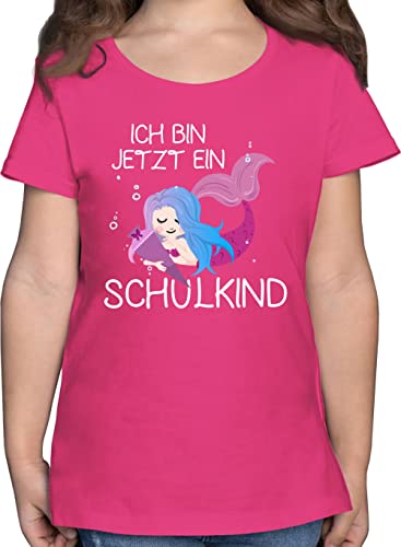 T-Shirt Mädchen - Einschulung - Ich Bin jetzt EIN Schulkind Meerjungfrau - 140 (9/11 Jahre) - Fuchsia - Shirt für Schulanfang eingeschult Tshirt Outfit 1.Schultag schulkinder Oberteil von Shirtracer