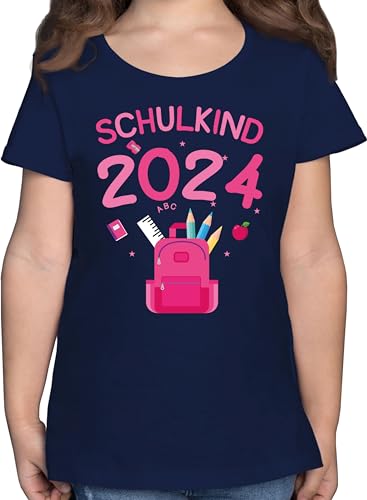 T-Shirt Mädchen - Einschulung - Schulkind 2024-116 (5/6 Jahre) - Dunkelblau - Shirt Schulanfang schuleingang Tshirt eingeschult ich werde Kindershirt 1.schuljahr Tshirts Outfit 1.Schultag von Shirtracer