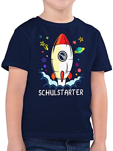 Kinder T-Shirt Jungen - Einschulung Junge - Schulstarter Rakete - bunt - 128 (7/8 Jahre) - Dunkelblau - Geschenke in die schultüte Shirt vorschul Tshirt erster Schultag Geschenk Schulkind von Shirtracer