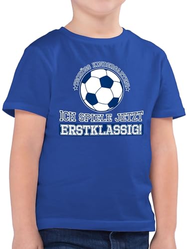 Kinder T-Shirt Jungen - Einschulung Junge - Tschüss Kindergarten ich Spiele jetzt erstklassig - 128 (7/8 Jahre) - Royalblau - erstklässler Kind Shirt sprüche für t-Shirts Schulanfang 1.Schultag von Shirtracer