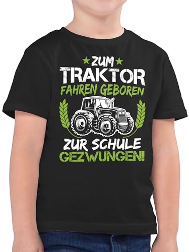 Kinder T-Shirt Jungen - Einschulung Junge - Zum Traktor Fahren geboren zur Schule gezwungen Grün/Weiß - 152 (12/13 Jahre) - Schwarz - schul Tshirt Shirt Schulkind schulanfänger trecker Shirts von Shirtracer