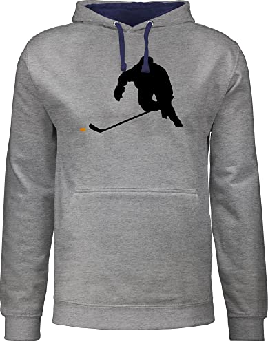 Pullover Herren Frauen Hoodie Kontrast zweifarbig - Eishockey Sprint - M - Grau meliert/Navy Blau - Damen mit Kapuze Huddy Hoody Hoodies pullis männer Hockey Spieler Ice hoddis Icehockey Geschenk von Shirtracer