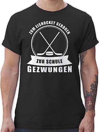 T-Shirt Herren - Zum Eishockey geboren. Zur Schule gezwungen - 3XL - Schwarz - Icehockey geboren um zu Spielen t Shirts Hockey t-Shirts Geschenk Tshirt männer Baby Shirt Spieler von Shirtracer