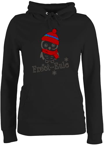 Pullover Damen Hoodie Frauen - Eule, Fuchs & Co. Geschenk - Frost-Eule - S - Schwarz - winterpulli typisch Frau Eule Pulli weihnachtshoodie katzenmotiv eulen Hoody weihnachtshoodies Fuchs-Motiv von Shirtracer