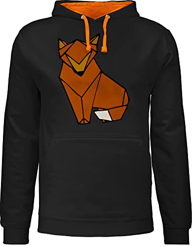 Pullover Herren Frauen Hoodie Kontrast zweifarbig - Eule, & Co. Geschenk - Origami Fuchs - XXL - Schwarz/Orange - Wildnis Kapuzenpulli polloverer Pulli Kapuzenpullover Hoody Damen von Shirtracer