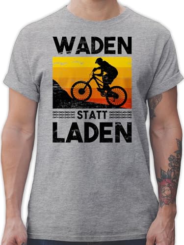 T-Shirt Herren - Fahrrad Bekleidung Radsport - Waden statt Laden Vintage - L - Grau meliert - Radfahrer Geschenk Mountainbike Shirts für männer Shirt Cycle Tshirt Radfahren tischirt. fahrradshirt von Shirtracer