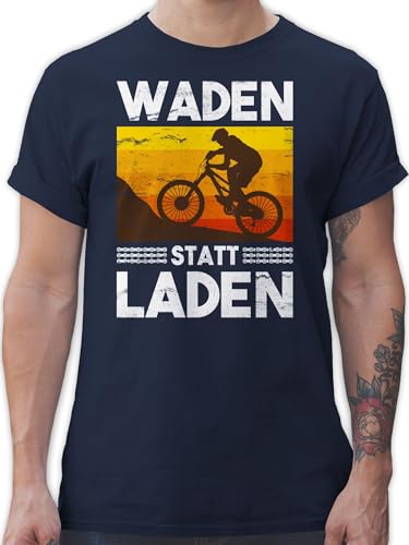 T-Shirt Herren - Fahrrad Bekleidung Radsport - Waden statt Laden Vintage weiß - L - Navy Blau - Geschenke für Radfahrer Tshirts männer Tshirt Geschenk fahrradliebhaber Shirt Men Cycle thisirt von Shirtracer