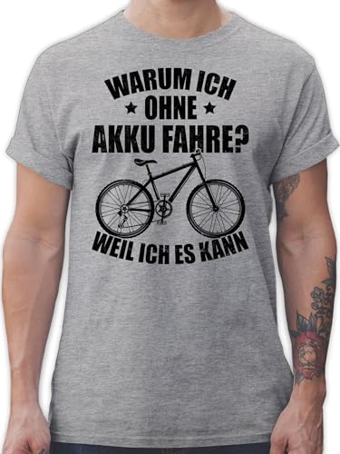 T-Shirt Herren - Fahrrad Bekleidung Radsport - Warum ich ohne Akku fahre - Weil ich es kann - schwarz - L - Grau meliert - Cycling Shirt Men Bike männer Tshirt Radsport-Bekleidung von Shirtracer